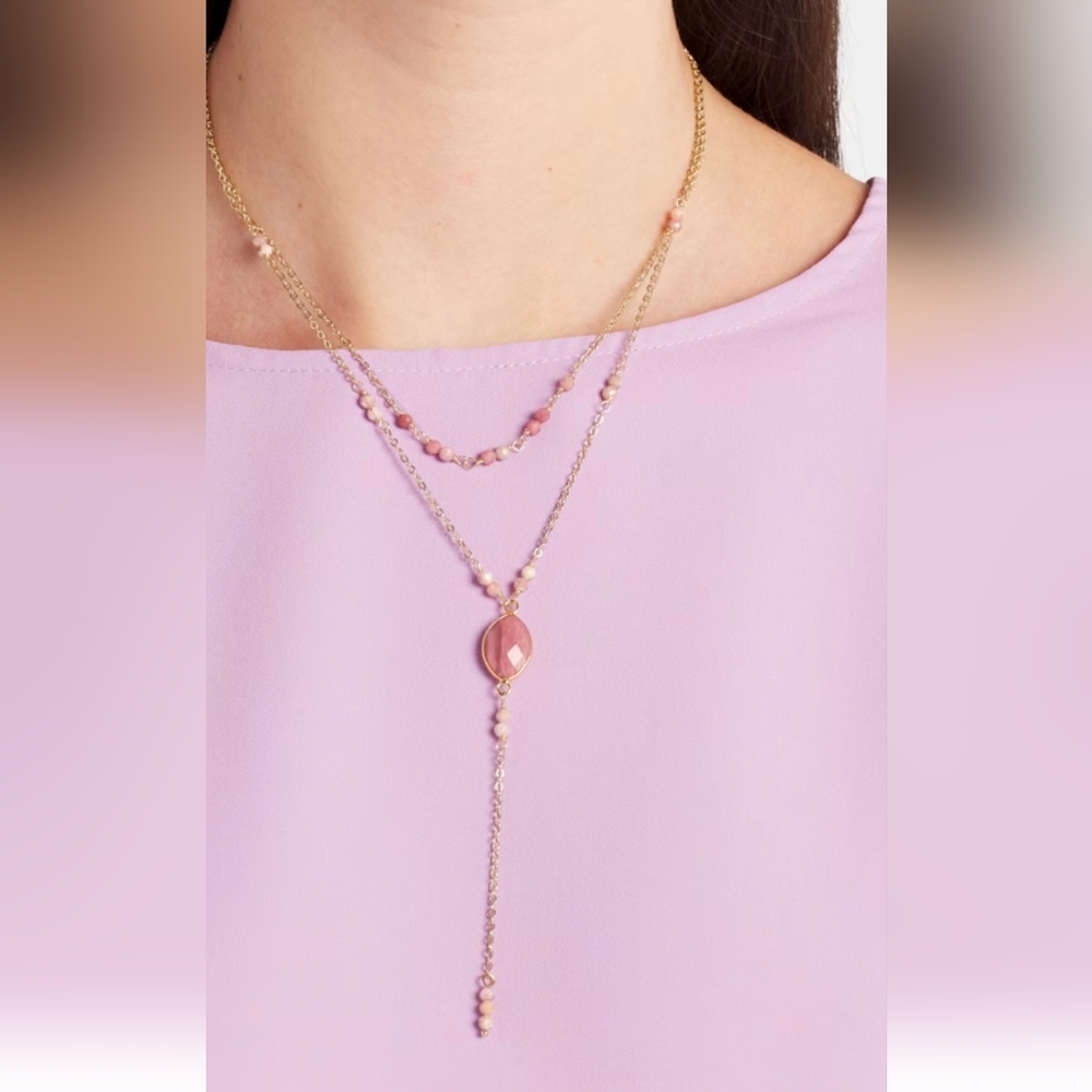 Stitch Fix Gold and Pink Layered Necklace - Picture 2 of 16
